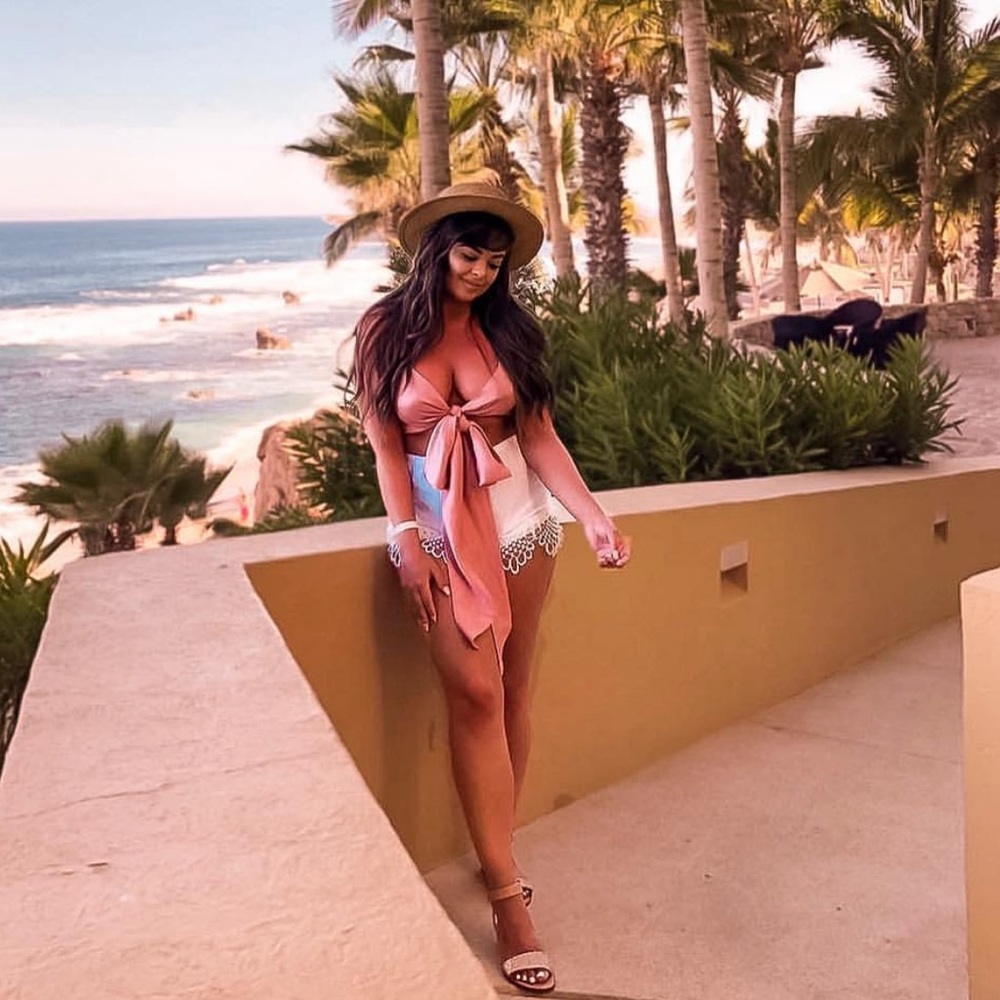 Baby pink silk wrap-around top